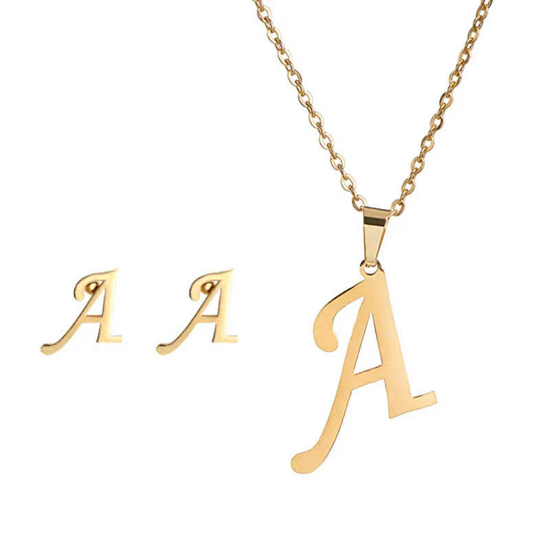 Colar e Brinco Feminino Letra Personalizada Banhado